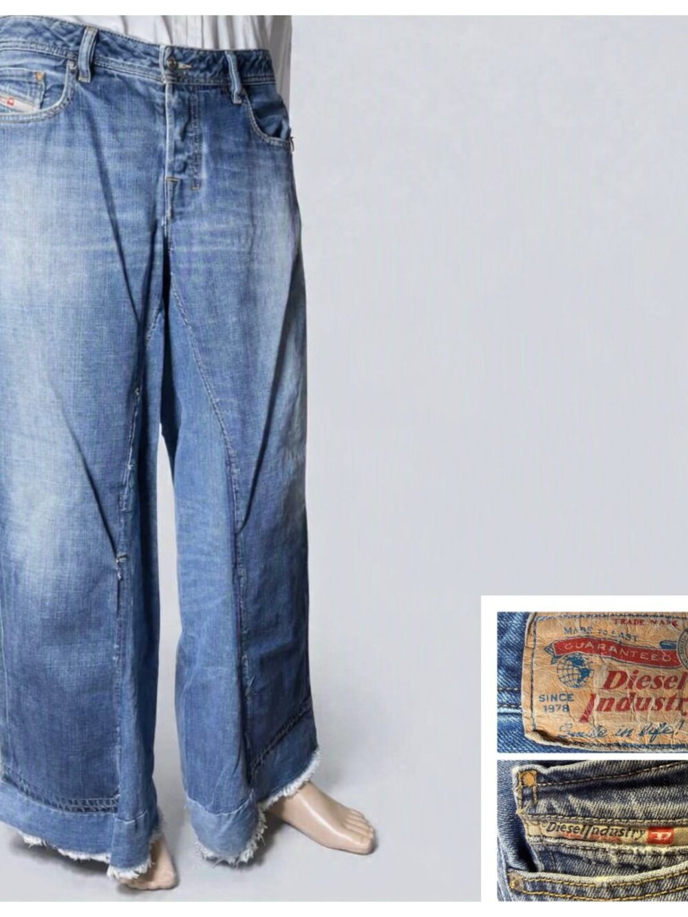 Diesel Zatiny Super Baggy Flared Jeans Custom Distressed Mens Size 34 Button Fly